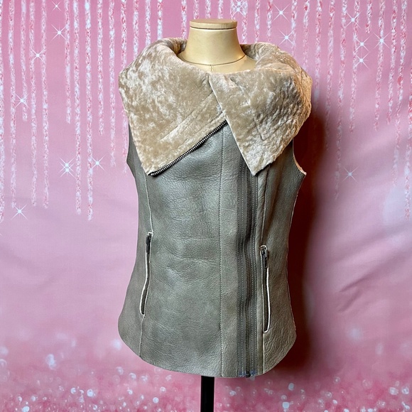 [4] Free People MUUBAA Bronson Sheepskin Gilet in Elephant Grey NWOT - Picture 4 of 8